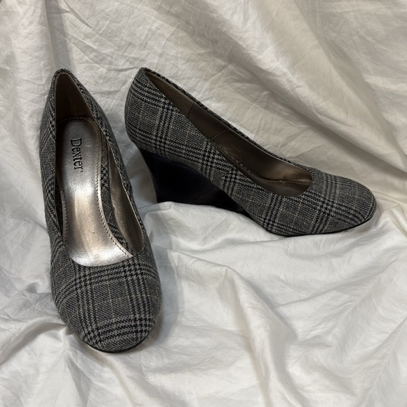 Women’s Dexter Plaid Black and Gray Wedge High Heel Shoes. Size 8 - Picture 2 of 16